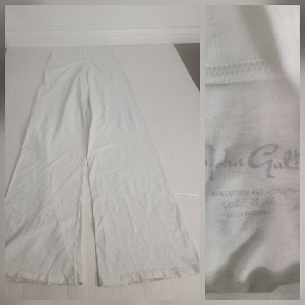 John Galt Straight Wide Leg Yoga Pants OS One Size Foldover Pull On Heather Gray